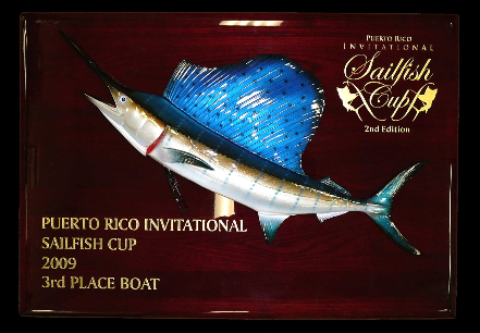 20" Sailfish on a Rosewood "Piano Finish" Plaque with Gold Laser Engraving