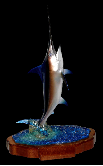 24" Swordfish on a Water Sculpture & Mahogany Base 24" Swordfish on a Water Sculpture & Mahogany Base