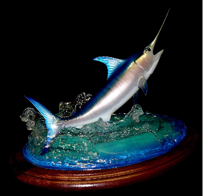 18" Swordfish on a Water Sculpture & Mahogany Base 18" Swordfish on a Water Sculpture & Mahogany Base