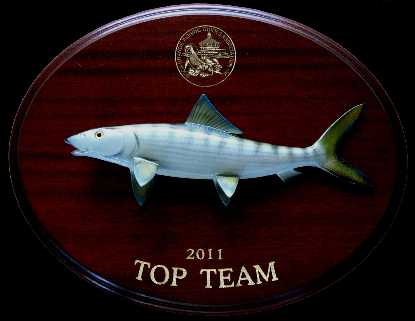 14" Bonefish on a Mahogany Plaque with Gold Laser Engraving