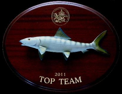 14" Bonefish on a Mahogany Plaque with Gold Laser Engraving 14" Bonefish on a Mahogany Plaque with Gold Laser Engraving