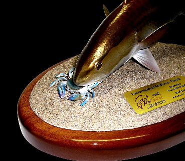18" Redfish Eats a Crab on a Sand Sculpture and Mahogany Base 18" Redfish Eats a Crab on a Sand Sculpture and Mahogany Base
