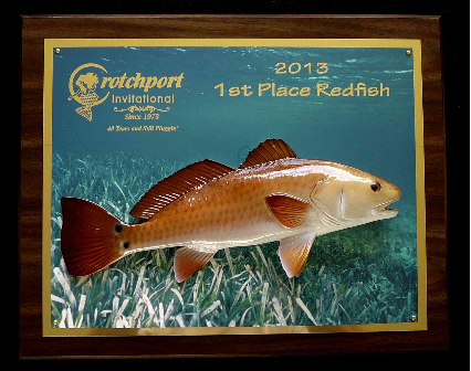 12" Redfish on a Photo Plaque with Gold Laser Engraving 12" Redfish on a Photo Plaque with Gold Laser Engraving
