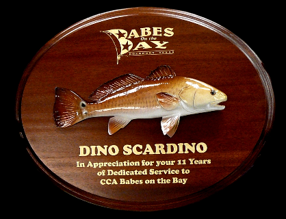 12" Redfish on a Mahogany Plaque with Gold Laser Engraving