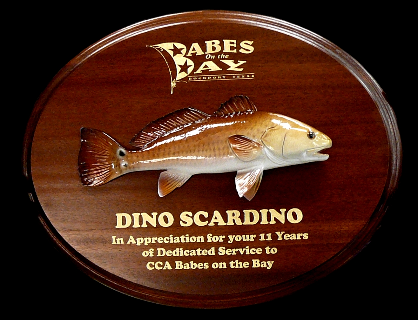 12" Redfish on a Mahogany Plaque with Gold Laser Engraving 12" Redfish on a Mahogany Plaque with Gold Laser Engraving
