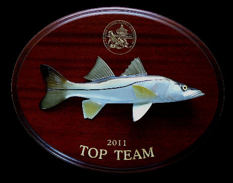 14" Snook on a Mahogany Plaque with Gold Laser Engraving