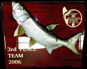16" Tarpon on a Rosewood "piano Finish" Plaque with Gold Laser Engraving