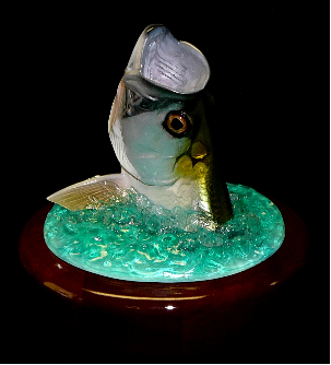 Tarpon Head Mount on a Water Sculpture and Rotating Mahogany Base