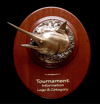 Bronze Marlin 3/4 Head Mounts on Mahogany Plaques